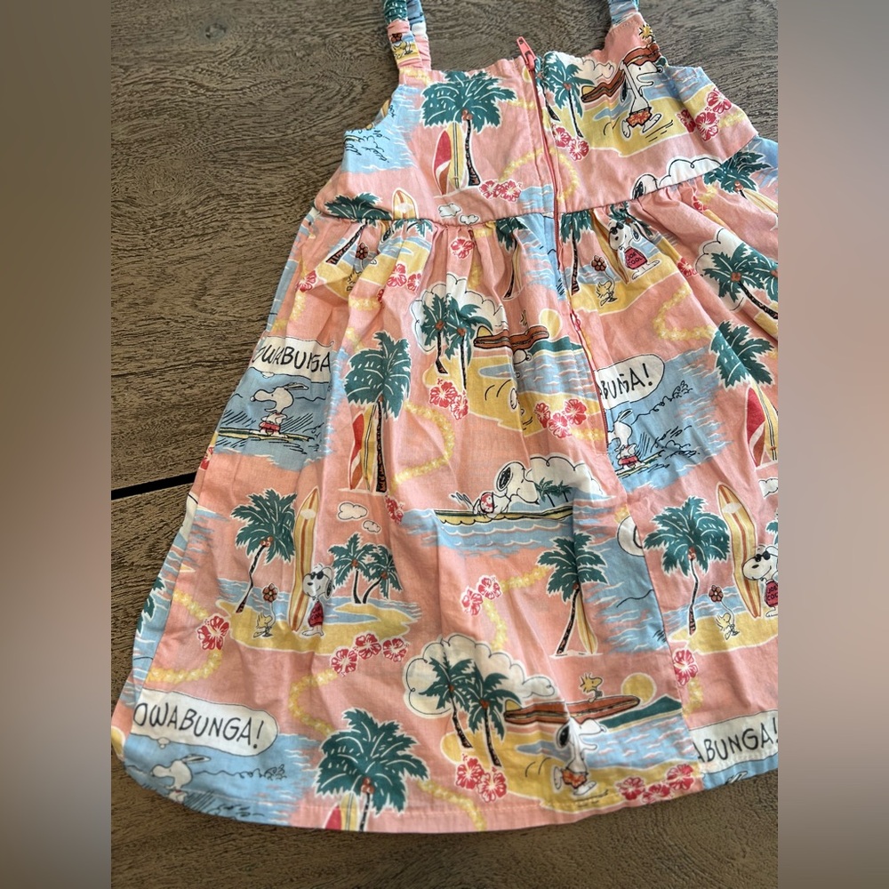 Reyn Spooner x Peanuts Girls Sundress Size 2 T Surfing Snoopy Back Zip - Picture 8 of 11